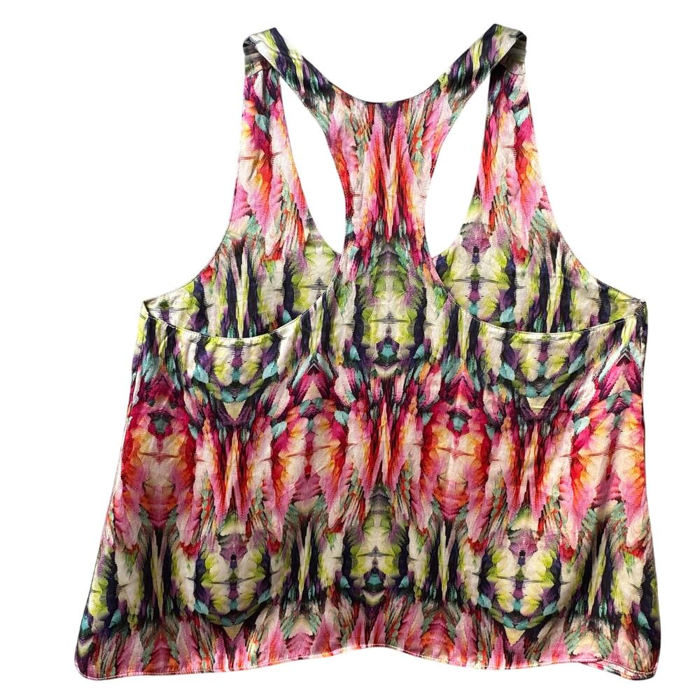 Alexis Olivia Racer Back Silk Flowy Drapy Tank Women L Tie Dye Pink Green Purple - Picture 7 of 8